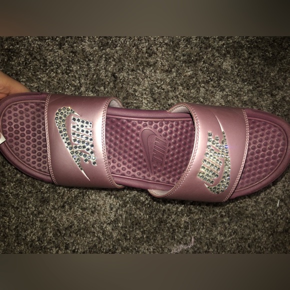 Rhinestone Purple Nike Slides - Picture 1 of 4